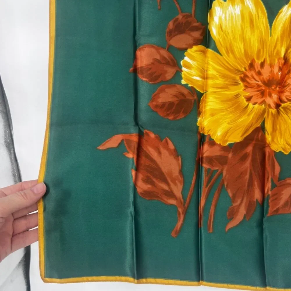 Bold Floral Square Fashion‎ Scarf Wrap Satiny Mod Boho Botanical Accessory